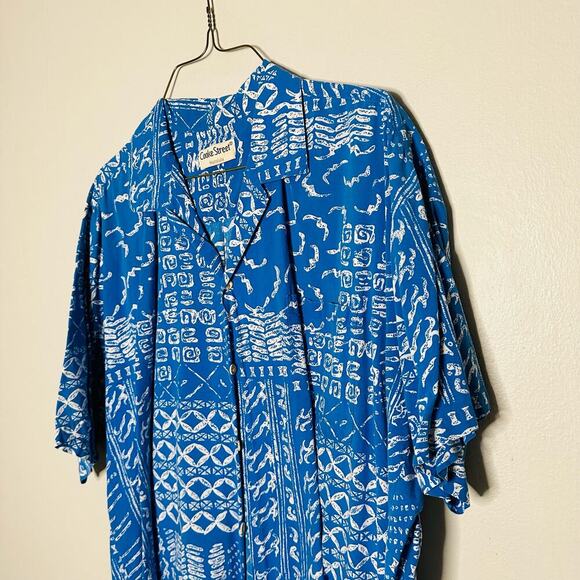 Vintage Cooke Street Hawaiian Blue Tropical Button Down Collared Shirt Size L - Picture 7 of 7
